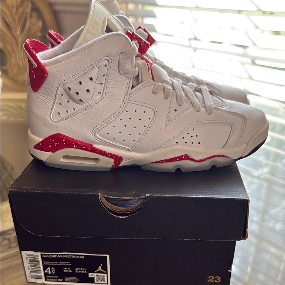 Jordan 6 Kids Sneakers - White and Red - Picture 3 of 11